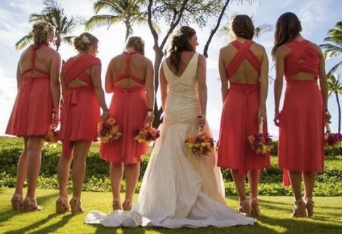 firecracker orange bridesmaid dresses