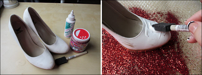 appying glitter to shoes