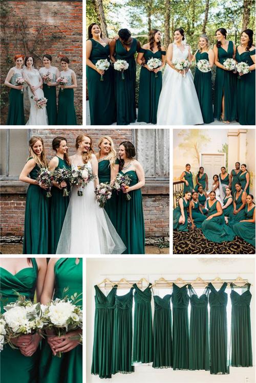 Why dark green bridesmaid dresses are having a real moment just now